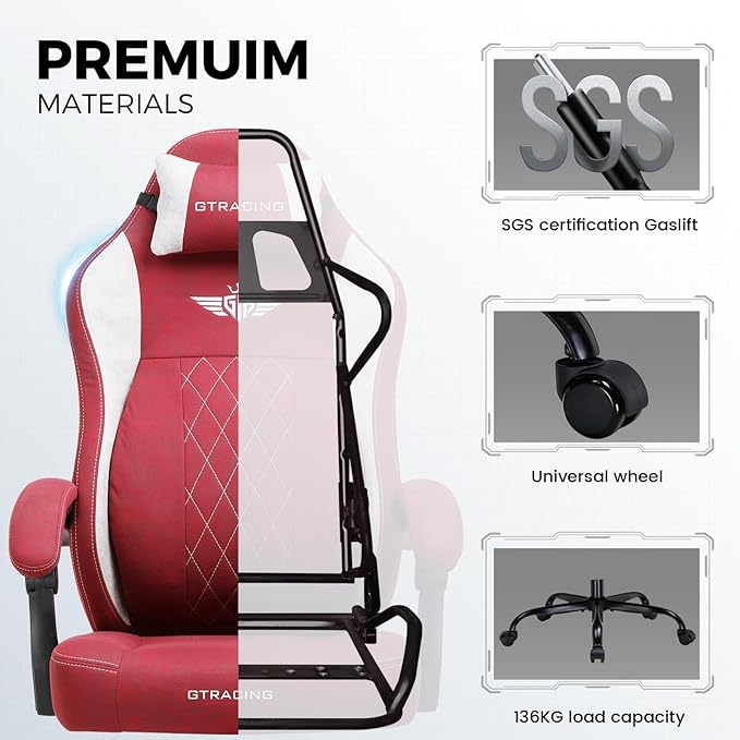 GTPLAYER Big and Tall Gaming Chair Breathable Fabric Computer Chair with Strong Lumbar Support, Comfortable Office Chairs with Pocket Spring Cushion, High Back Ergonomic Desk Chairs with Footrest