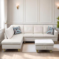 L Shaped Sectional Couch Sofa, Modern Couches for Living Room, Comfy 4 Seat Modular Sectional Sofa with Ottoman Storage for Bedroom Apartment, White