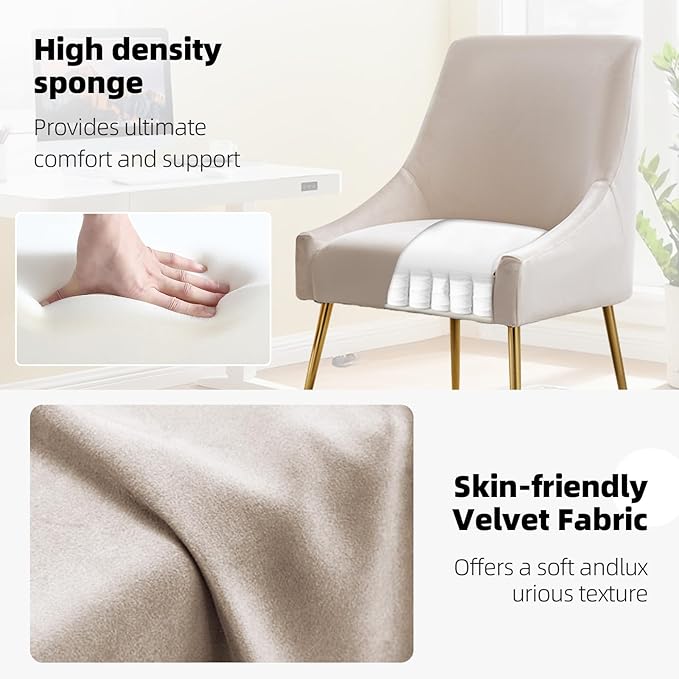 Velvet Dining Chairs, Furniture Collection Modern Contemporary Upholstered with Polished Gold Metal Legs, Set of 4(Beige)