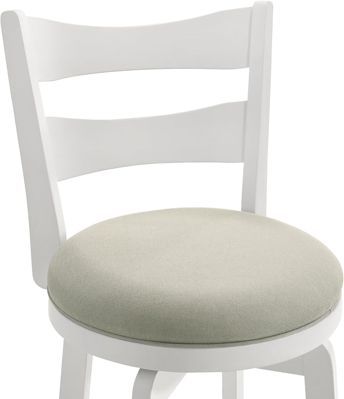 Armen Living Blair 30 in. Matte White Bar Height Rubberwood Swivel Barstool with Fog Fabric Seat