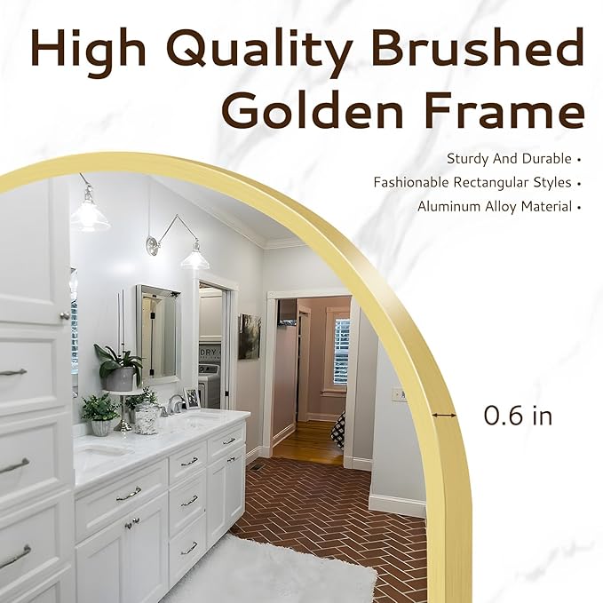 Circular Mirror Gold Round Mirror 18 Inch Round Bathroom Mirror Wall Mirrors Brushed Metal Frame Anti-Rust Tempered Glass for Bathroom Bedroom Entryway Living Room