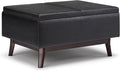 SIMPLIHOME Owen 34 inch Wide Mid Century Modern Rectangle Tray Top Small Coffee Table Storage Ottoman in Distressed Black Vegan Faux Leather, Assembled, for the Living Room, Entryway and Family Room