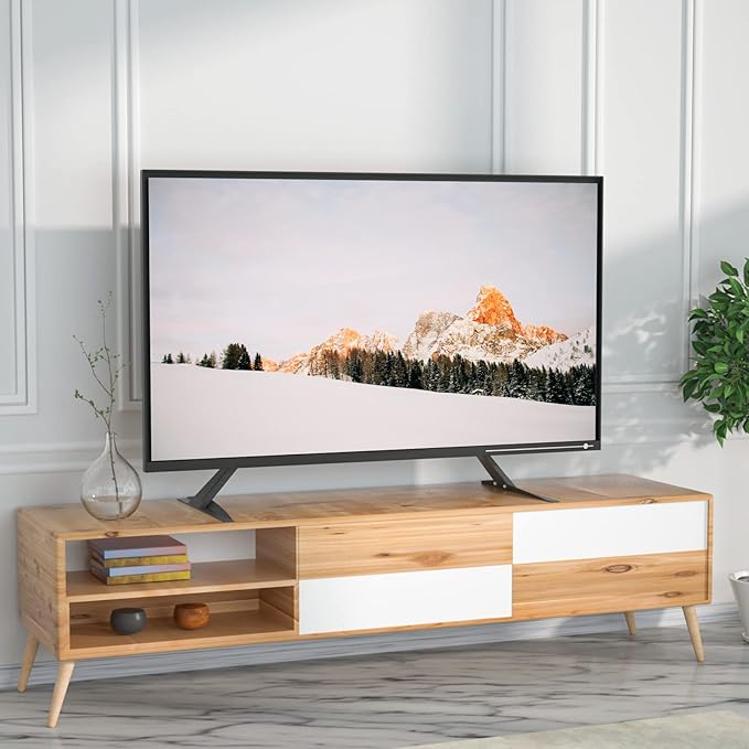 WALI Universal TV Stand 55 inch TV, TV Stand Mount for 22-65 Inch LCD Flat Screen TVs, Table Top TV Stands Holds up to 110lbs Mounting Holes up to 800 by 500mm (TVS001), Black