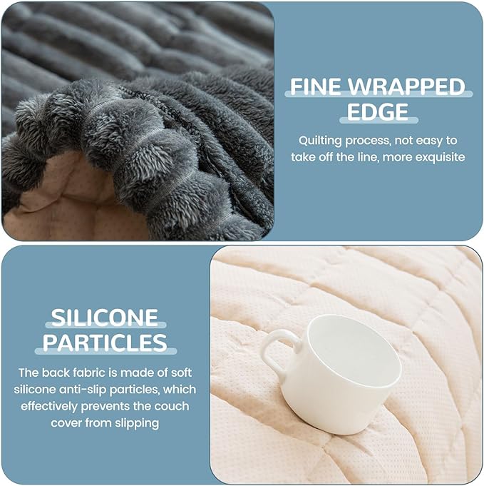 OTOB Couch Covers for Dogs Washable, Non Slip Plush Sofa Cover Kids Pet Friendly Furniture Protector, All Seasons Soft Cozy Fuzzy Sofa Slipcovers Dog Bed Mats (Dark Gray, 31.5" x 63.0'')