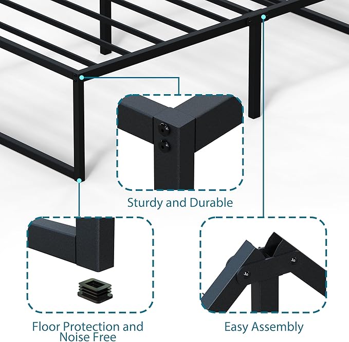 EMODA 16 Inch Narrow Twin Bed Frame 30x75, Heavy Duty Metal Platform No Box Spring Needed, Easy Assembly Noise Free, Black