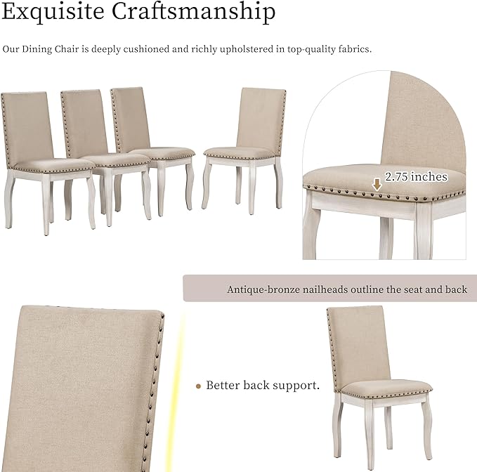 Ball & Cast 5 Piece Dining Table Set with 4 Upholstered Curved Legs Chairs,Living Room Furniture W/ 43" Round Extendable Desk,for Restaurant,Home Bistro,Oak Natural Wood + Antique White