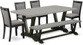 East West Furniture V697MZ650-6 6 Piece Kitchen Table Set Contains a Rectangle Dining Table and 4 Dark Gotham Grey Linen Fabric Parson Chairs with a Bench, 40x72 Inch, Multi-Color