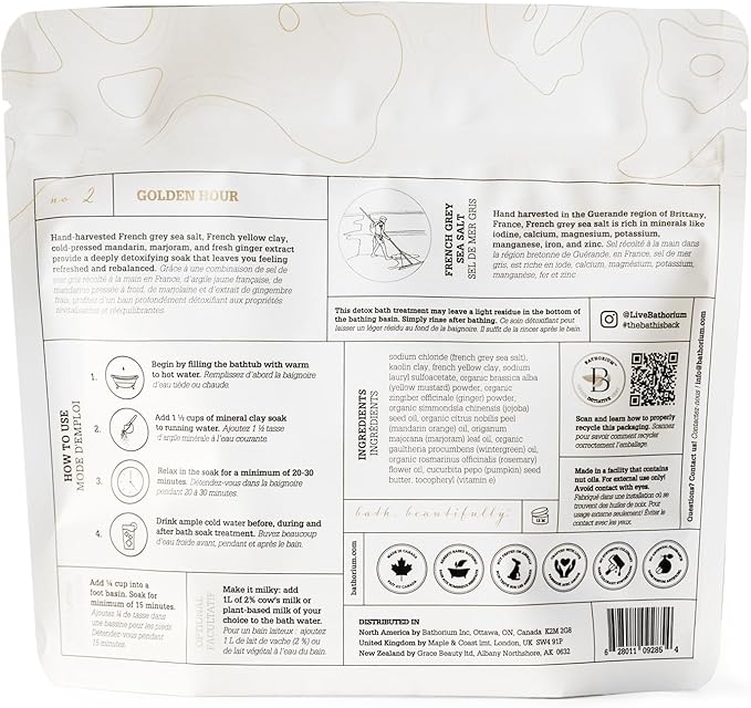 Bathorium Golden Hour Mud Mineral Soak, Detox Bath Soak with French Grey Sea Salt, Ginger & Mandarin, Sinus Relief & Recovery, pH-Balanced for Women, Approximately 3 Baths, 32 oz