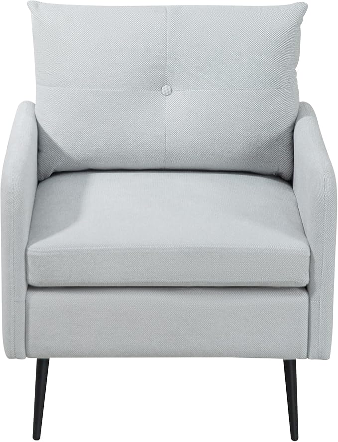 Ball & Cast Accent Chair with Metal Black Legs,Comfy Chenille Club Fabric Armchair,Single Sofa Chair for Living Room Bedroom,Dining Accent for Bedroom,Office,Sage