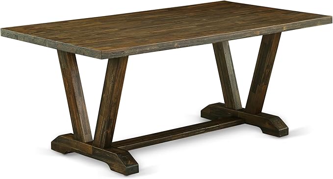 East West Furniture V777VE703-9 9 Piece Dining Room Table Set Includes a Rectangle Dining Table with V-Legs and 8 Brown Linen Fabric Upholstered Parson Chairs, 40x72 Inch, Multi-Color