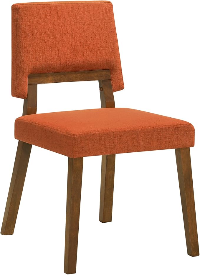 Armen Living Channell Mid Century Modern 5 Piece Walnut Wood Dining Table Set with Benches in Orange Fabric