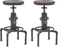 Topower Antique Vintage Industrial Barstool Solid Wood Water Pipe Fire Hydrant Design Cafe Coffee Industrial Bar Stool Set of 2 Silver