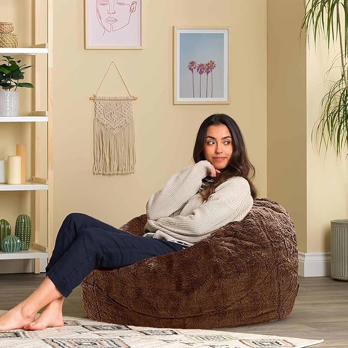 Bean Bag Chair Cover for Adults Kids Comfy Fluffy Oversized Round Beanbag Chair Lazy Sofa Cover for Reading Chair Floor Chair, 3.5FT, Khaki