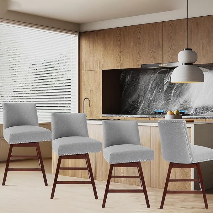 Counter Height Barstools Set of 6,360° Swivel Bar Stools with Back,26 inch Modern Counter barstools,Upholstered Bar Tall Stools for Kitchen Counter,Kitchen Island,Bar, Home (Light Gray, SET OF 6)