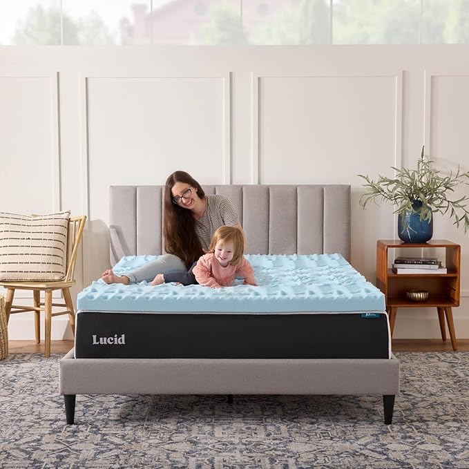 LUCID Cooling Gel, 3 Inch, 5 Comfort Zone Infusion, Plush Memory Contour, CertiPUR Certified Foam Mattress Topper, Twin XL