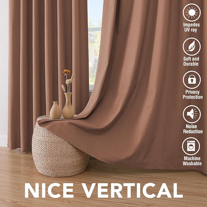 H.VERSAILTEX Bedroom Curtains Blackout Linen Blackout Curtains 84 Inches Long, 100% Blackout Thermal Textured Linen Look Curtain Draperies Grommet with White Liner, 2 Panels, Washed Spice