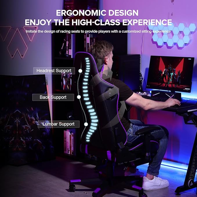 GTRACING Gaming Chair with Speaker and Footrest Office Computer Chairs Music Video Gamer Chair Heavy Duty Ergonomic Computer Office Desk Chair Purple