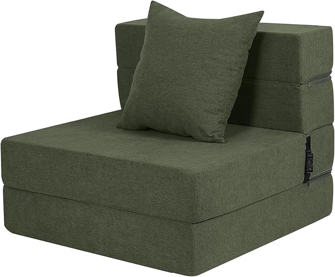 High-Density Memory Foam Folding Sofa Bed with Fluffy Pillow, Single Size, Green