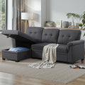 83 Inch L Shaped Modular Convertible Sleeper Sectional Sofa Bed with Storage Chaise and Pull-Out Bed, Linen Upholstered Reversible Corner Couch for Living Room, Home Furniture, Dark Gray