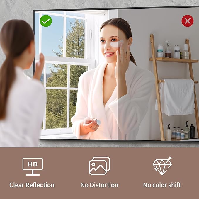 YIROMAN Bathroom Mirror for Wall 48"x36", Large Matte Black Bathroom Mirror with Metal Frame, Rectangular Vanity Mirror with Right Angles, Wall Mirror Hangs Horizontal or Vertical, Shatterproof