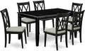 East West Furniture DUCL7-BLK-C 7 Piece Dining Room Furniture Set Consist of a Rectangle Dining Table and 6 Linen Fabric Upholstered Chairs, 36x60 Inch, Black