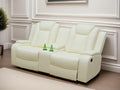 Loveseat Recliner Sofa, Reclining Loveseat Leather Couch with Storage Console, Modern Comfy Home Theater Seating Power Recliner Chair with Cup Holders for Living Room Furniture Sets, White