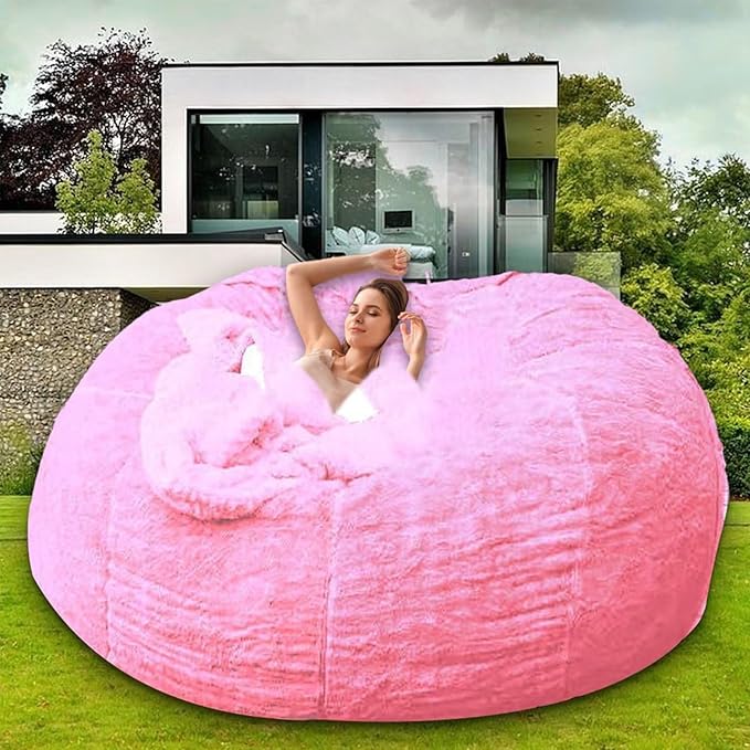 Bean Bag Chair for Adults Kids Without Filling Comfy Oversized Round Beanbag Chair for Stuffed Animal Storage Bedroom Living Room Chairs, 6FT, Pink