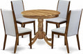 East West Furniture ANLA5-ANA-05 5 Piece Dining Room Table Set Includes a Round Kitchen Table with Pedestal and 4 Grey Linen Fabric Parson Dining Chairs, 36x36 Inch, Natural