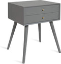 Kate and Laurel Finco Midcentury Modern Style Side Table with 2 Drawers, Gray Finish with Brass Hardware
