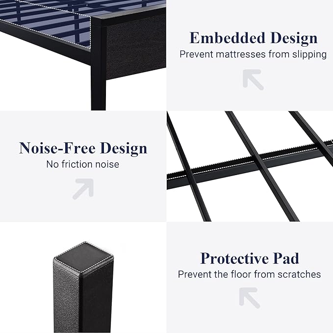 Allewie Queen Size Platform Bed Frame with Wooden Headboard and Footboard, Heavy Duty 12 Metal Slats Support, No Box Spring Needed, Under-Bed Storage, Noise Free, Easy Assembly, Black Oak