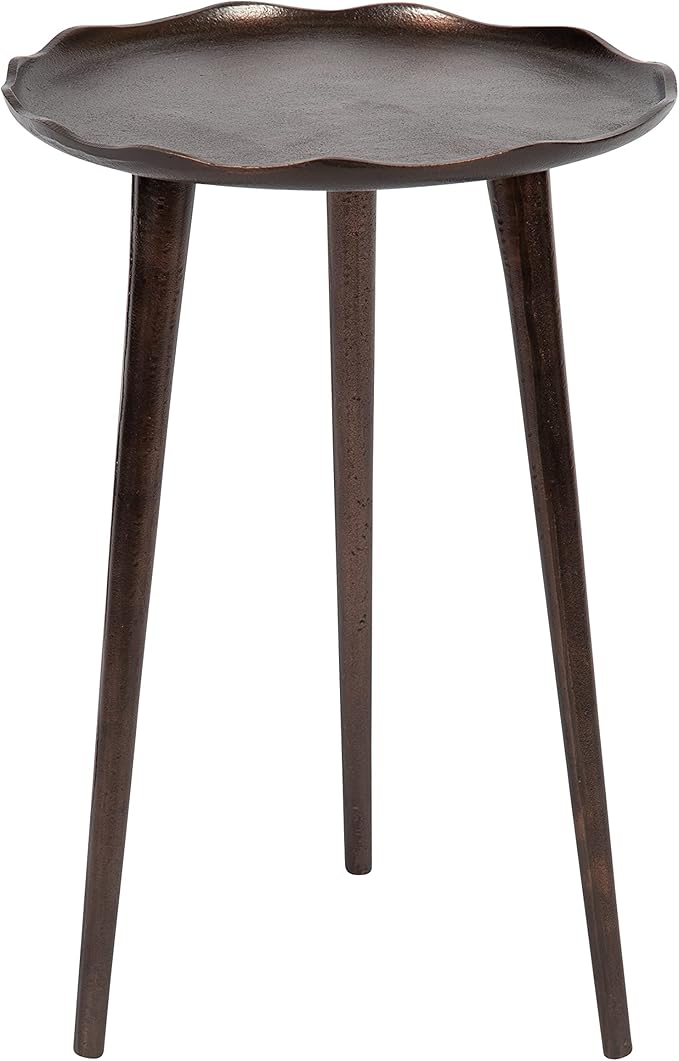 Kate and Laurel Alessia Modern Round Metal Side Table; 15 x 15 x 22; Bronze; Decorative Glam Cast Aluminum End Table with Deckled Edge for Bedroom Nightstand or Living Room Accent