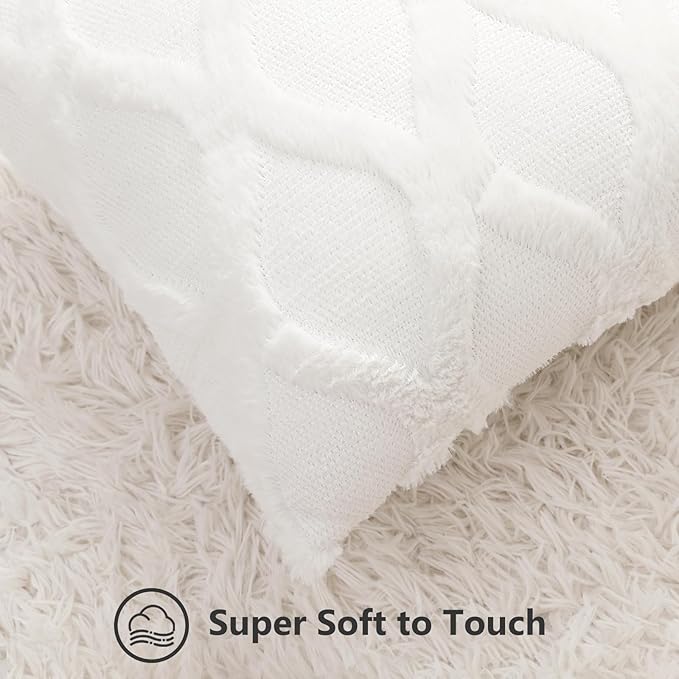decorUhome Throw Pillow Covers 12x20 Inch Set of 2, Soft Plush Faux Fur Wool Lumbar Cream White Couch Pillow Covers, Decorative Neutral Pillow Cases for Bed Sofa Living Room Home Decor