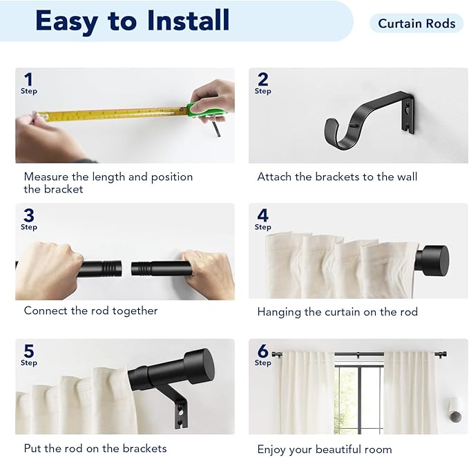 2 Pack Curtain Rods for Windows 28 to 48 Inch(2.3-4ft), 1 Inch Black Adjustable Heavy Duty Curtain Rod Set, Modern Outdoor Drapery Rods for Patio Bedroom, Size 32"- 60"