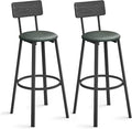 VASAGLE Bar Stools, Set of 2 PU Upholstered Breakfast Stools, 29.7-Inch Barstools with Back and Footrest, Simple Assembly, for Dining Room Kitchen Counter, Classic Black and Forest Green ULBC069C01