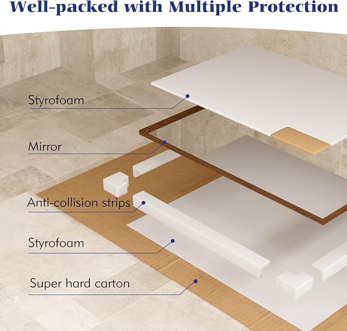 Rectangle Walnut Bathroom Mirror 40x30 Inch, Anti-Rust 4MM Tempered Glass, Modern Vanity Mirror for Bathroom, Horizontal or Vertical Wall Mount