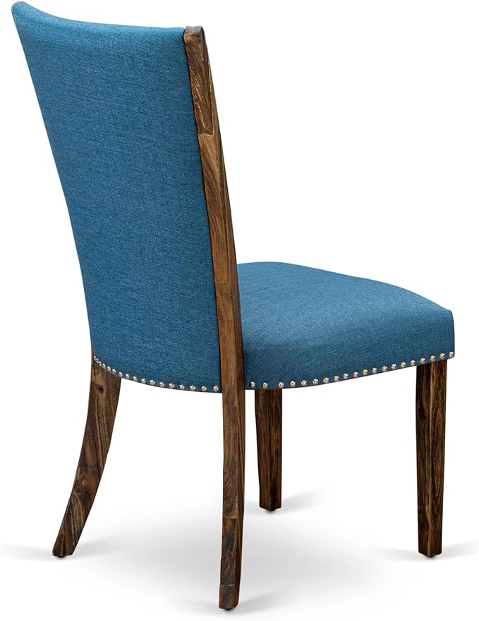 East West Furniture V797VE721-9 9 Piece Dining Table Set Includes a Rectangle Dining Room Table with V-Legs and 8 Blue Color Linen Fabric Parsons Chairs, 40x72 Inch, Multi-Color