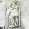 AmazerBath White Toilet Paper Holder Storage - 3 Tier Bamboo Mobile Storage Shelf, Small Bathroom Rolling Storage Cabinet Corner, Thin Shelf for Narrow Spaces on Wheels, Slim Bathroom Organizer, White