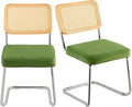 VEVOR Rattan Dining Chairs Set of 2, Mid Century Modern Dining Chair, Upholstered Velvet Accent Chair with Rattan Back, Retro Dining Room Kitchen Chair for Living Room, Bedroom (18.1 Inch)