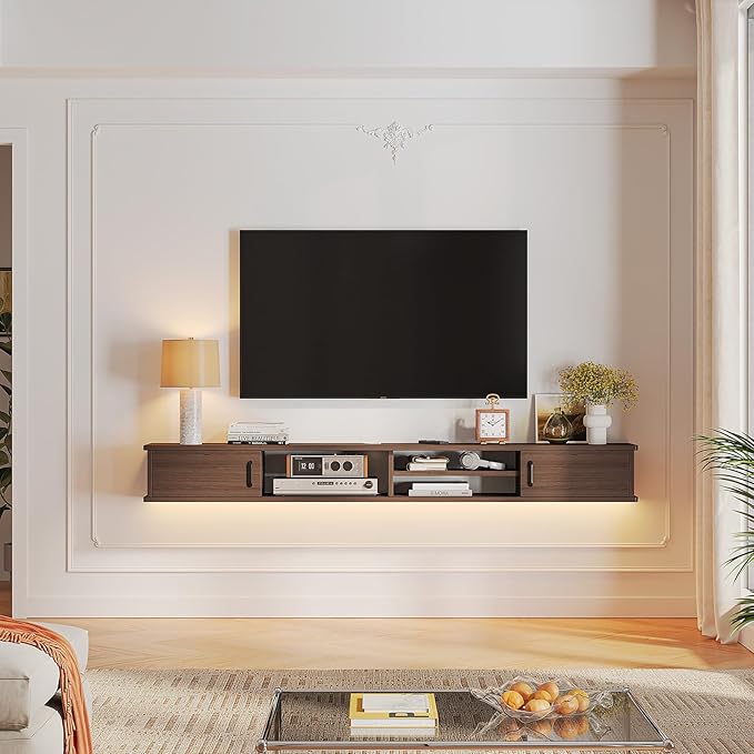 Floating TV Stand,78'' Wall Mounted TV Console,Floating TV Shelf,Wall TV Cabinet,Floating Entertainment Shelf,Walnut