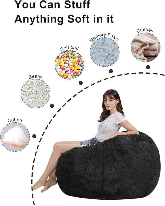Bean Bag Chair for Adults Kids Without Filling Comfy Fluffy Giant Round Beanbag Lazy Sofa Cover for Reading Chair Floor Chair, 7FT, Grey