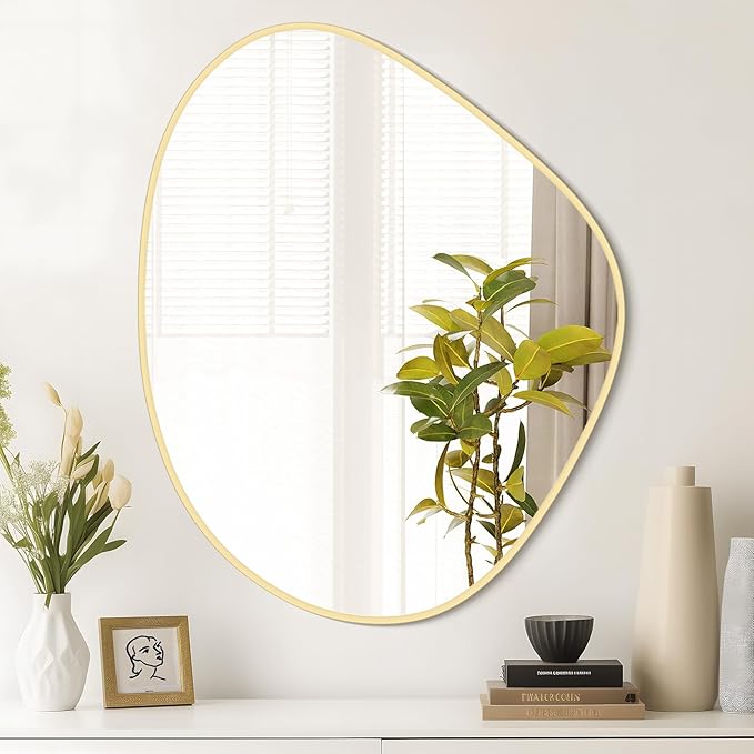 WallBeyond Asymmetrical Mirror, Irregular Wall Mirror for Bathroom, Abstract Wall Mirrors Decorative for Bedroom Living Room Entryway Hall, Mirrors for Wall Decor 28" H x 23" W, Gold
