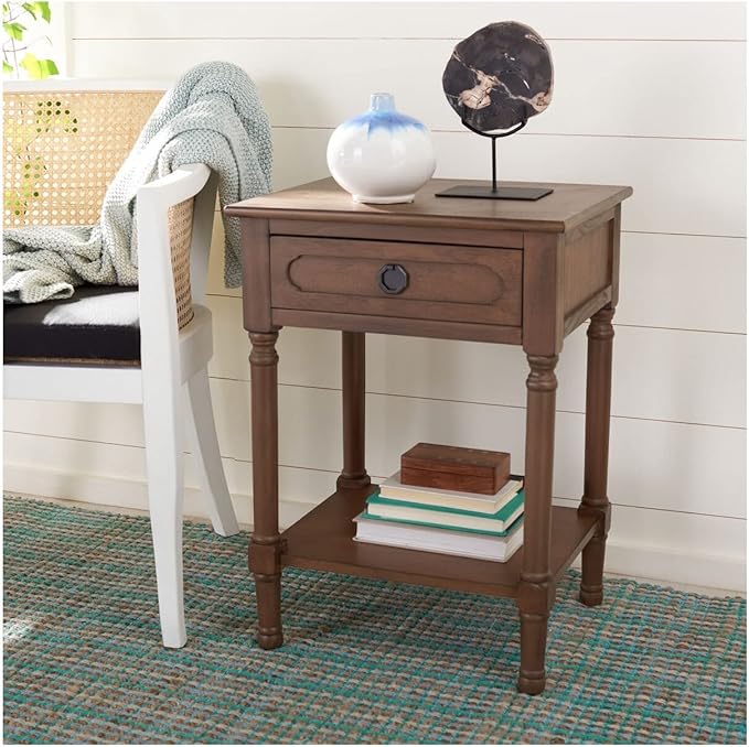 SAFAVIEH Home Collection Allura Distressed White 1-Drawer Bottom Shelf Accent Table ACC5718A, 19" W x 15.8" L x 26" H