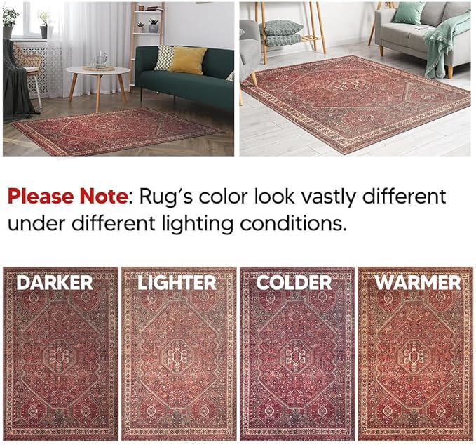 Keen Home Design 5x7 Rug - Machine Washable Area Rug with Non-Slip Backing, Ideal for Living Room, Dining Room, Bedroom - Vintage, Easy Clean, Durable, Low Pile Rug - (5' x 7')
