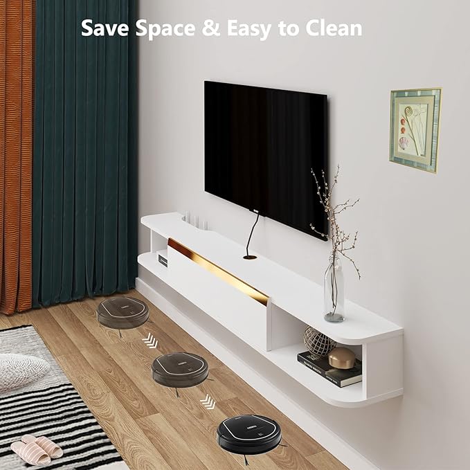 Floating TV Stand, 79'' Wall Mounted Entertainment Center TV Media Console, Floating Shelves with Door, Floating TV Cabinet Large Storage TV Bench for Living Room (White, 78.74IN)