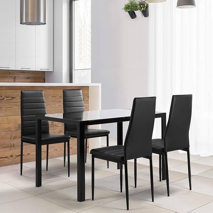 Ball & Cast 5 Pieces Dining Table Set with 4 Faux Leather Chairs,Wooden Living Room Furniture W/ 47.25" Rectangle Kitchen Desk,for Restaurant,Home Bistro,White