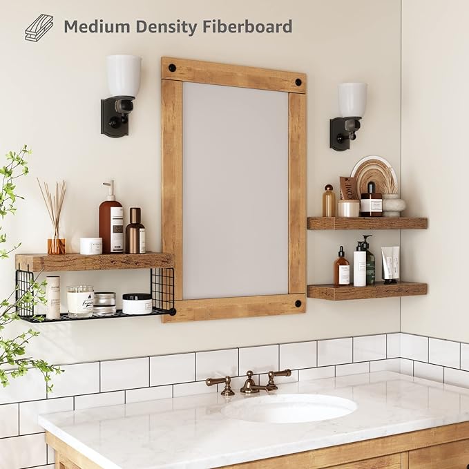 QEEIG Bathroom Shelves Over Toilet - Wall Mounted Floating Shelves Toilet Paper Storage Small Farmhouse Decor Shelf 16 inch Set of 3, Rustic Brown (019-BN3)