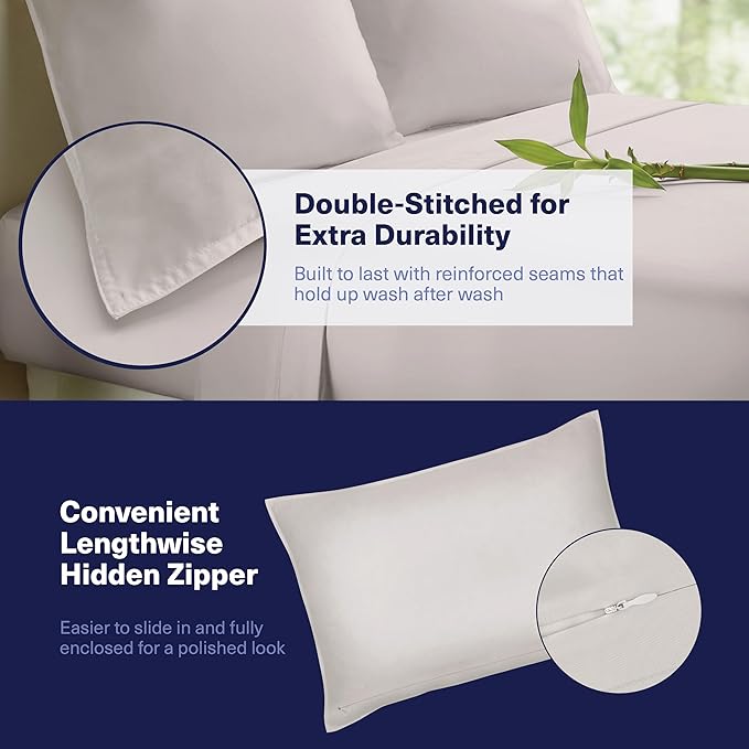 Kickoff Viscose Bamboo Sheets King Size 4-pc 100% Organic Bamboo Viscose Bed Cooling Sheets King Size Set Cool Bedding for hot Sleepers Sheet, Flat, Fitted, Pillowcases (Dove Grey,K)