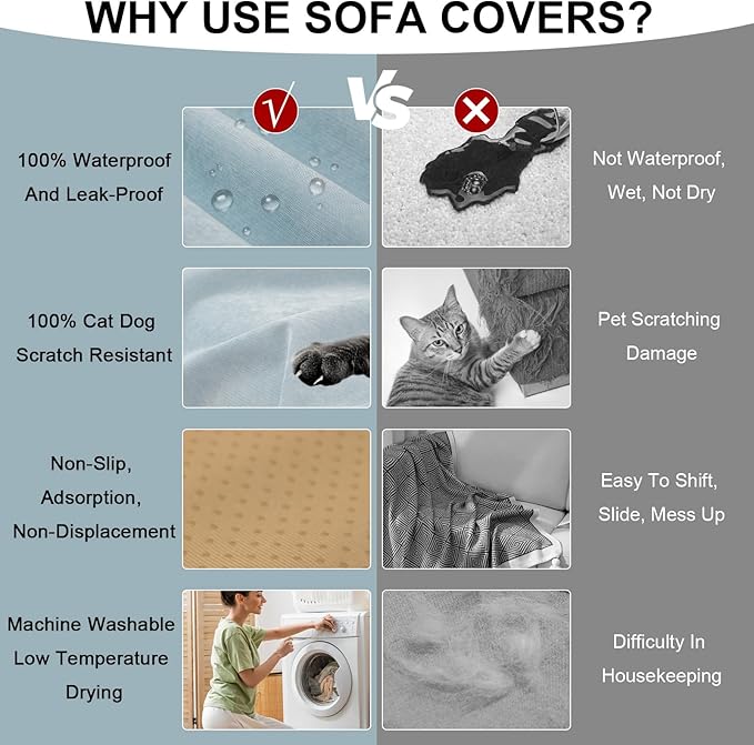 STACYPIK Waterproof Sky Blue Loveseat Couch Cover for Sectional, Couch Cover for Dogs, Anti-Slip Anti-Cat Scratch Furniture Protector for 2 Cushion Couch, Modern Couch Cushion Covers for Pets-71X71IN