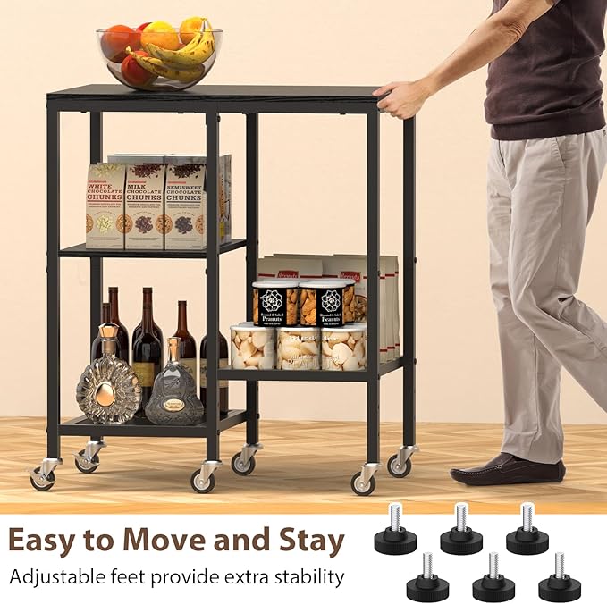 Kitchen Microwave Cart,Microwave Stand with Wheels,Coffee Bar Table Station,4-Tier Rolling Baker's Rack,Small Appliance Storage Shelf,Utility Side Table for Kitchen,Living Room (Black)