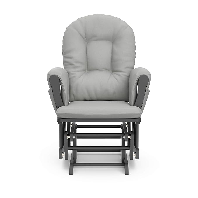 Storkcraft Premium Hoop Glider & Ottoman (Pebble Gray/Light Gray) — GREENGUARD Gold Certified Nursery Glider, Solid Wood Craftsmanship, Smooth-Gliding Nursery Chair and Ottoman, Award-Winning